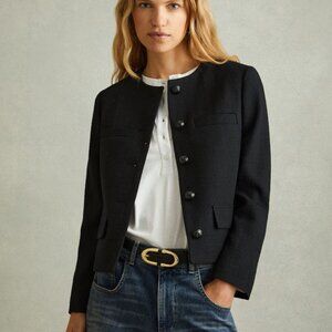 Reiss Women's Nola Black Cropped Jacket Blazer - size 8 / 12 UK - retail $385